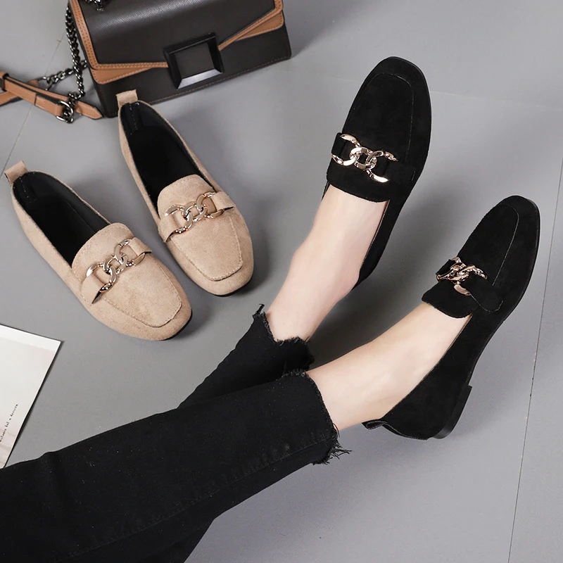 Flat Black Shoes For Women Women\'s Moccasins Shallow Mouth Female Footwear Modis Casual Sneaker All-Match Slip-on Square Toe
