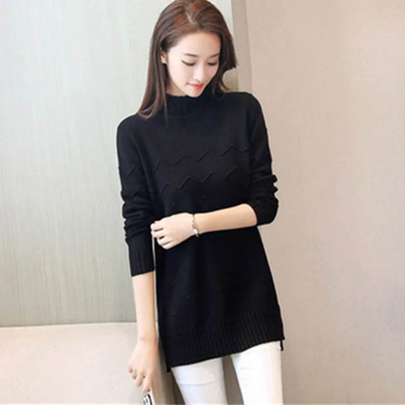 Korean Pullover knit Sweater Women 2025 New Autumn winter Mid-length Half high collar Loose Shirt Thick Solid Sweaters Female