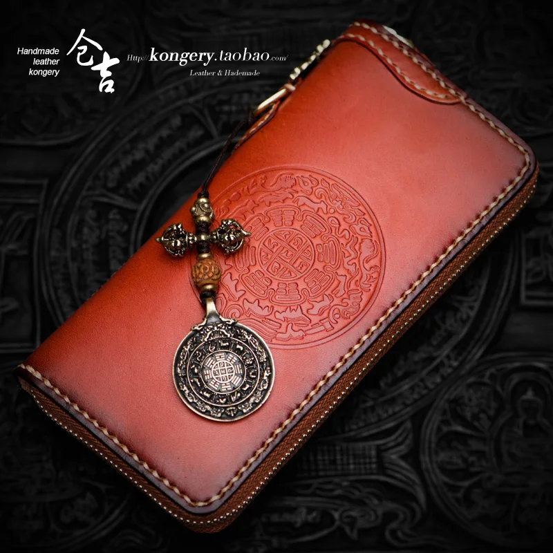 

★men long zipper wallet female cow leather wallet vertical style restoring ancient ways is rich cloth hand caught