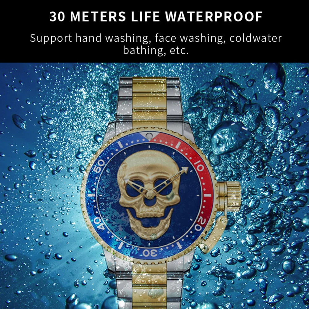 WWOOR-reloj con calavera 3D para hombre, cronógrafo de acero inoxidable, resistente al agua, creativo, Masculino