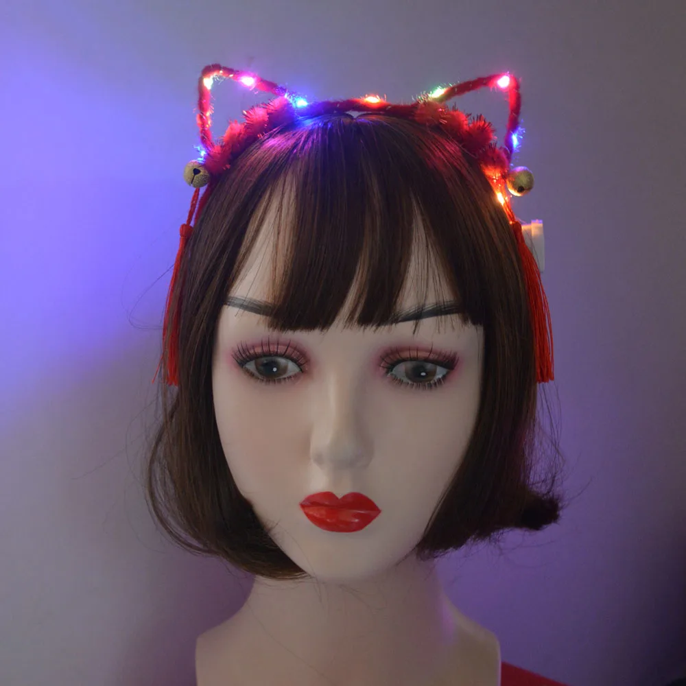 1pcs  Party Light Blinking Cat Fox Ear Headband Tassel Anime Cosplay Bell Hair Band Gift  Luminous      Wedding Festival