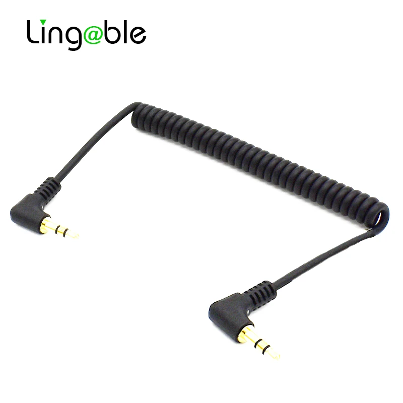 Lingable 3.5mm Coiled Audio Cable Jack Right Angle 90 Degree 3.5mm Aux M/ M Cable for Mobile Car Line MP4 Player 3.5 mm AUX Cord