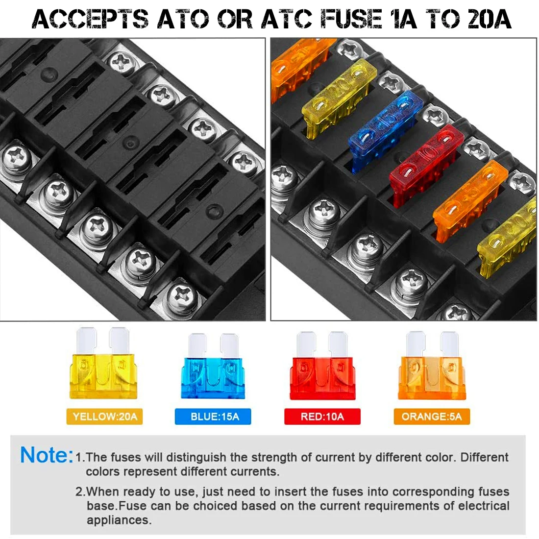 PSEQT 6 Way Blade Fuse Box Kit 12V 24V Auto Car Boat Standard Circuit Power Distribution Connectors Holder Block