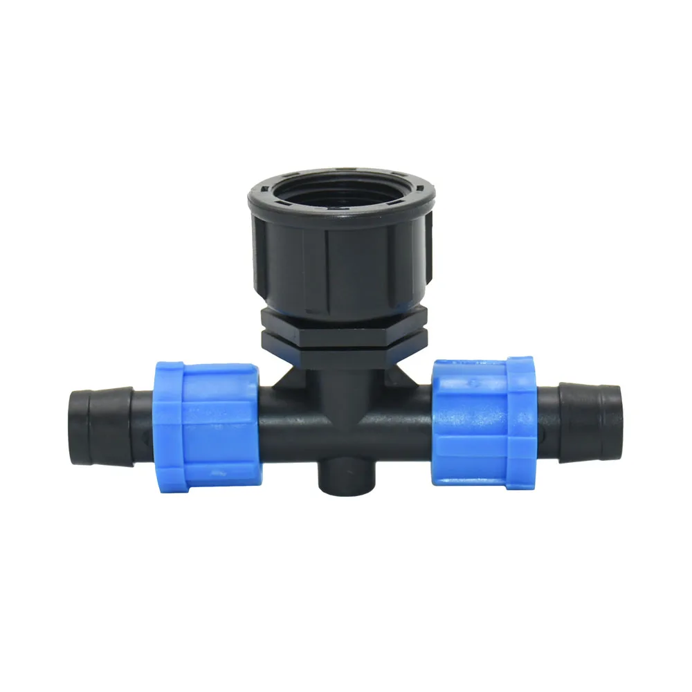 15pcs 16mm Drip Tape 2-Way Hose Splitter With 1/2 3/4 Female Tee Connectors Thread Used for Water Saving Irrigation In Greenhous