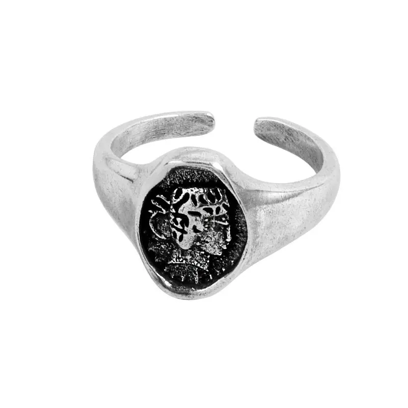 QMCOCO Silver Color Vintage Thai Silver Female Ring Design  Hip-Hop Portrait Relief Index Finger Ring Fashion Personality Gift