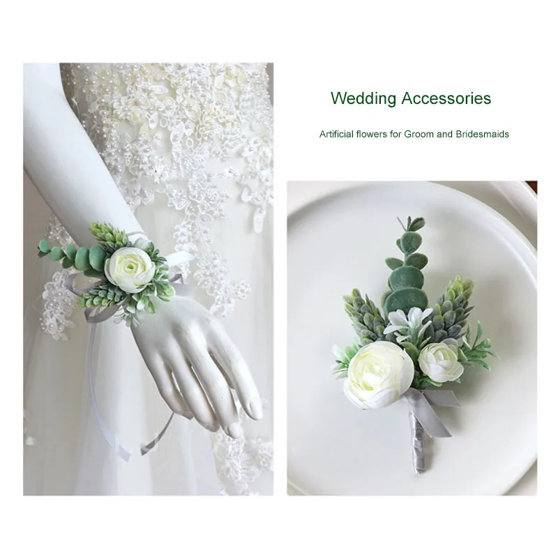 Ramilletes y Boutonnieres de boda, accesorios de novio, pulseras de dama de honor, broche de ramillete, flores, rosas artificiales, decoración de Graduación