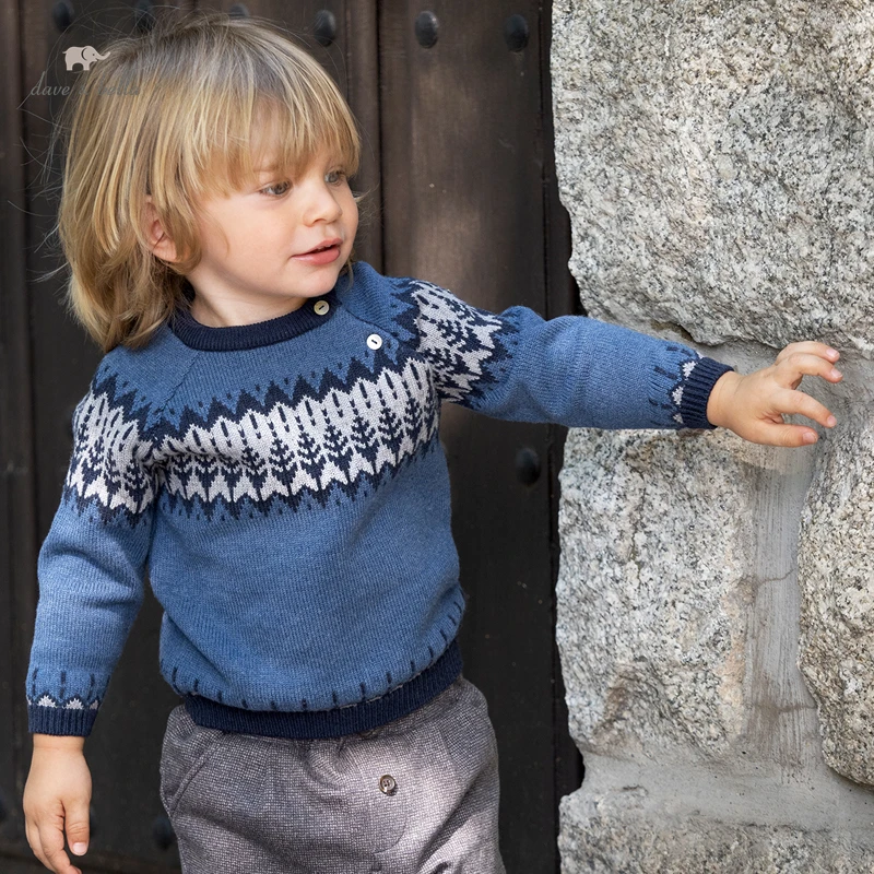 

DB18580 dave bella winter casual baby boys Christmas print knitted sweater kids boy fashion toddler boutique tops