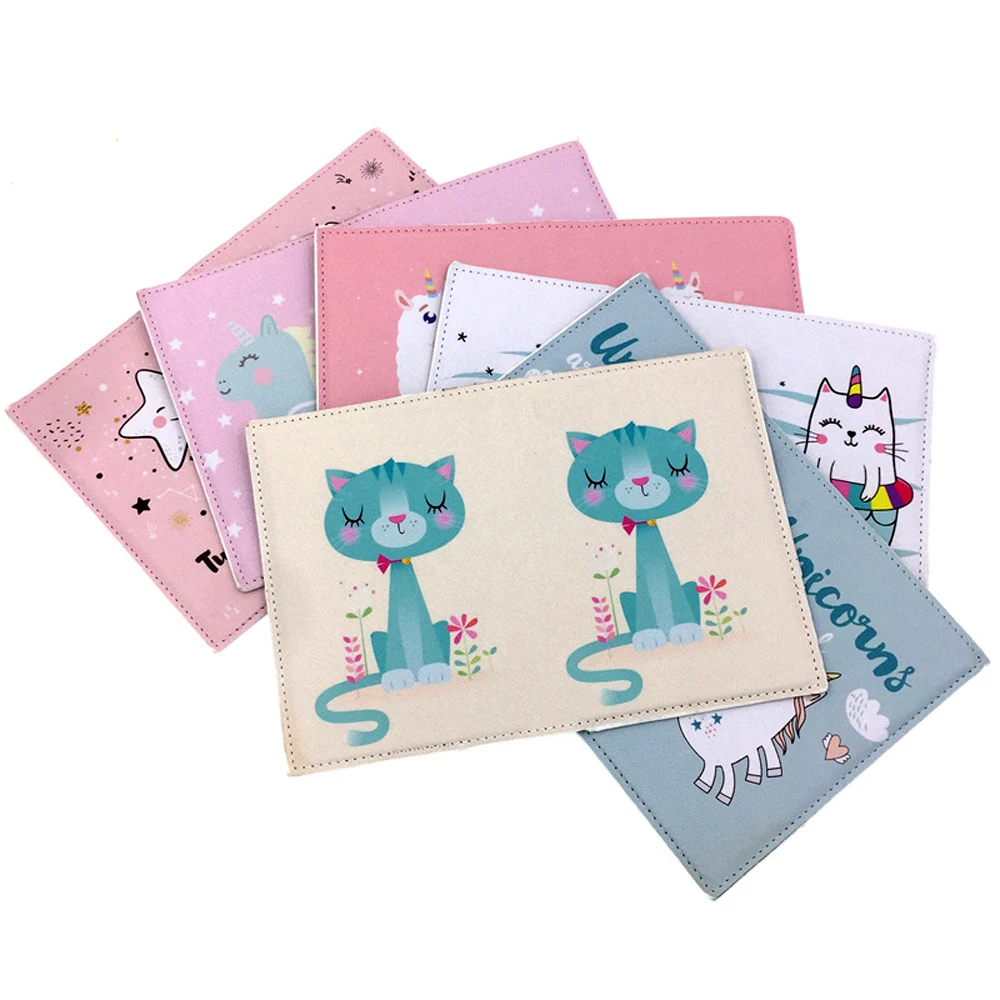 New Cute Cartoon Design Passport Cover for Women PU Leather Passport Holder Travel Ticket Folder ID Card Credit Card Holder Bag