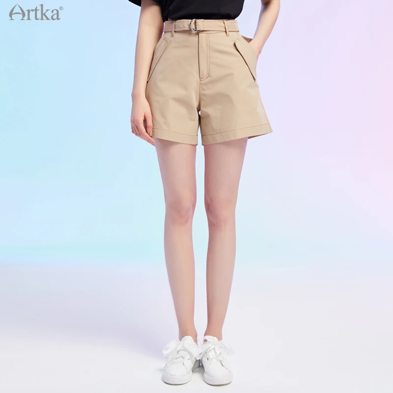 

ARTKA 2021 Summer New Women Shorts Fashion Casual High Waist A-Line Shorts Feminino Straight Loose Short With Belt KA22014X