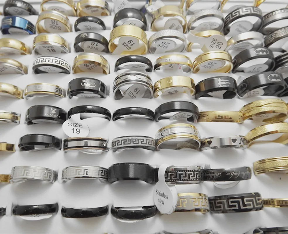 Wholesale 100 pcs Fashion Inner arc A variety of styles mixed Stainless steel ring