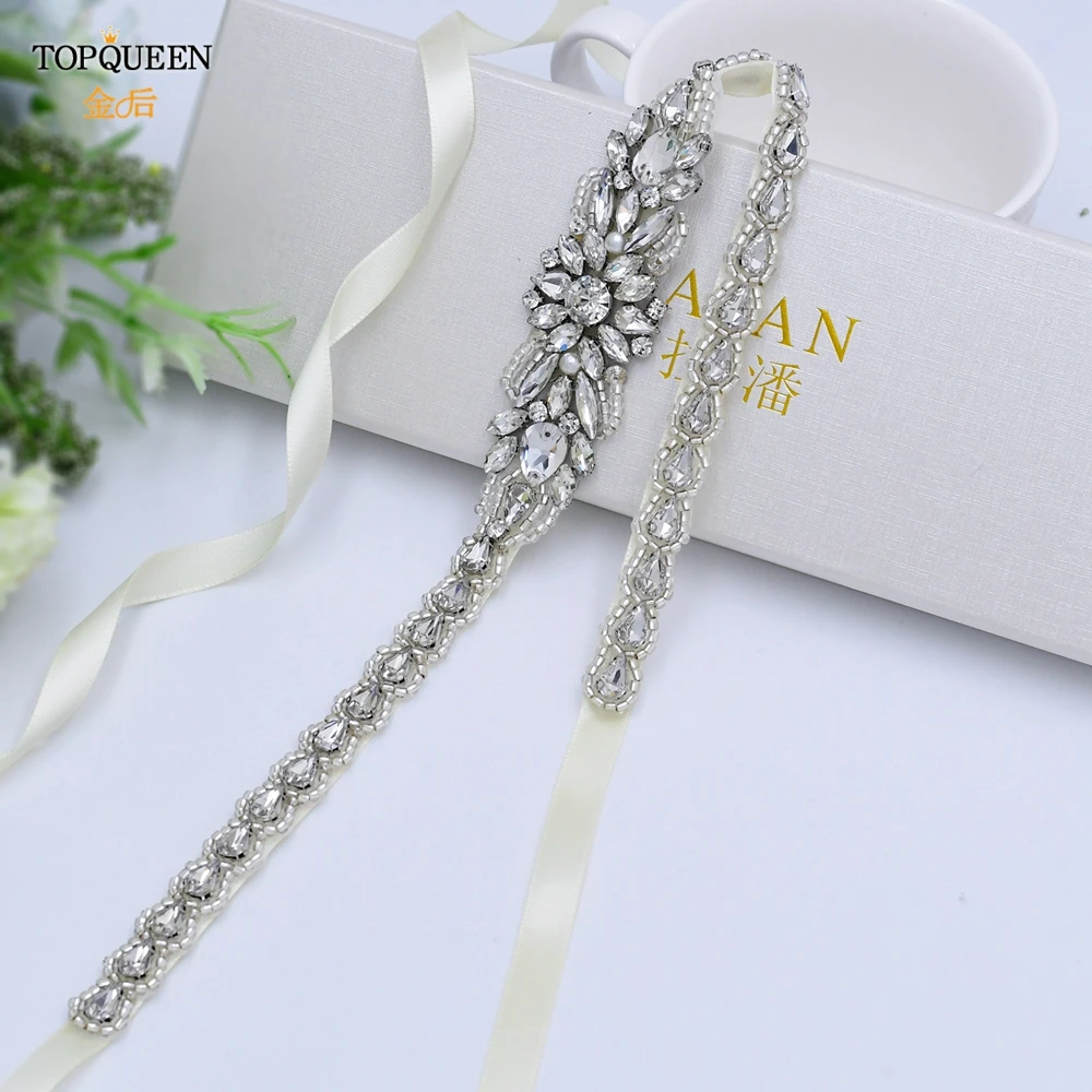 TOPQUEEN S385 Silver Wedding Evening Dress Belts Female Belts Appliques with Rhinestones Crystal Women's Belt Bridal Wear Belt