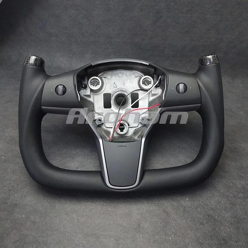 

Matt Forged Carbon Fiber Yoke Steering Wheel With Leather U Style Customized For Tesla Model Y Model 3 2017 2018 2019 2020 2021