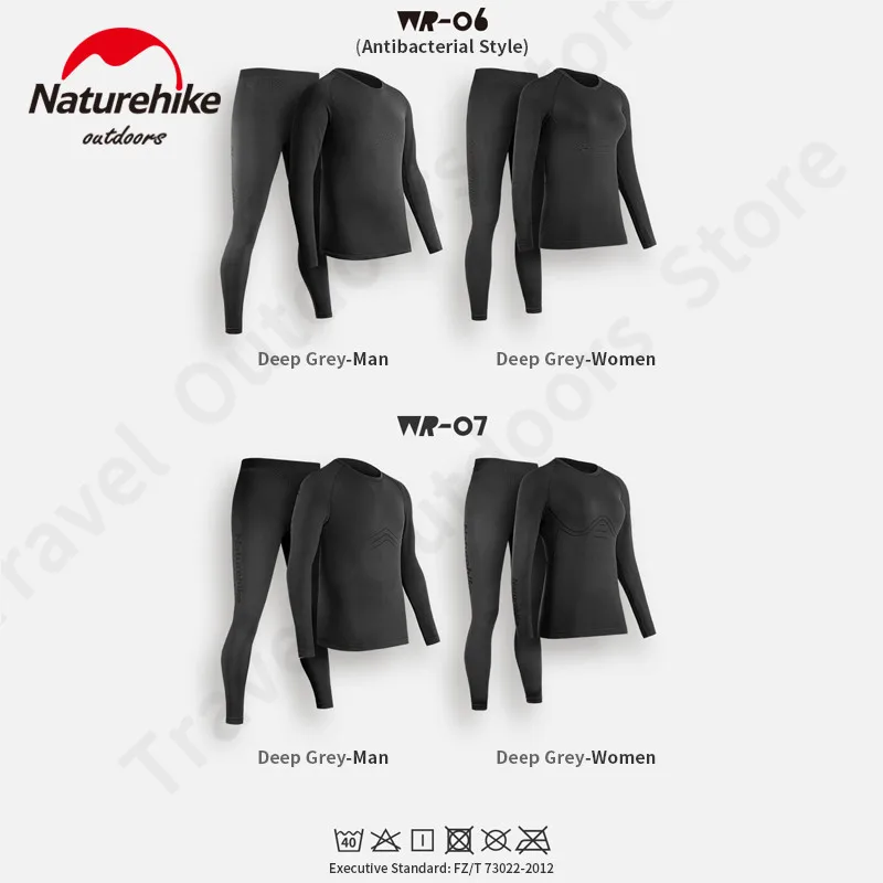 Naturehike WR-06/07 Quick Drying Sports Underwear Set Outdoor Winter Woman/Man Antibacterial Charcoal Fibre Thermal Tights