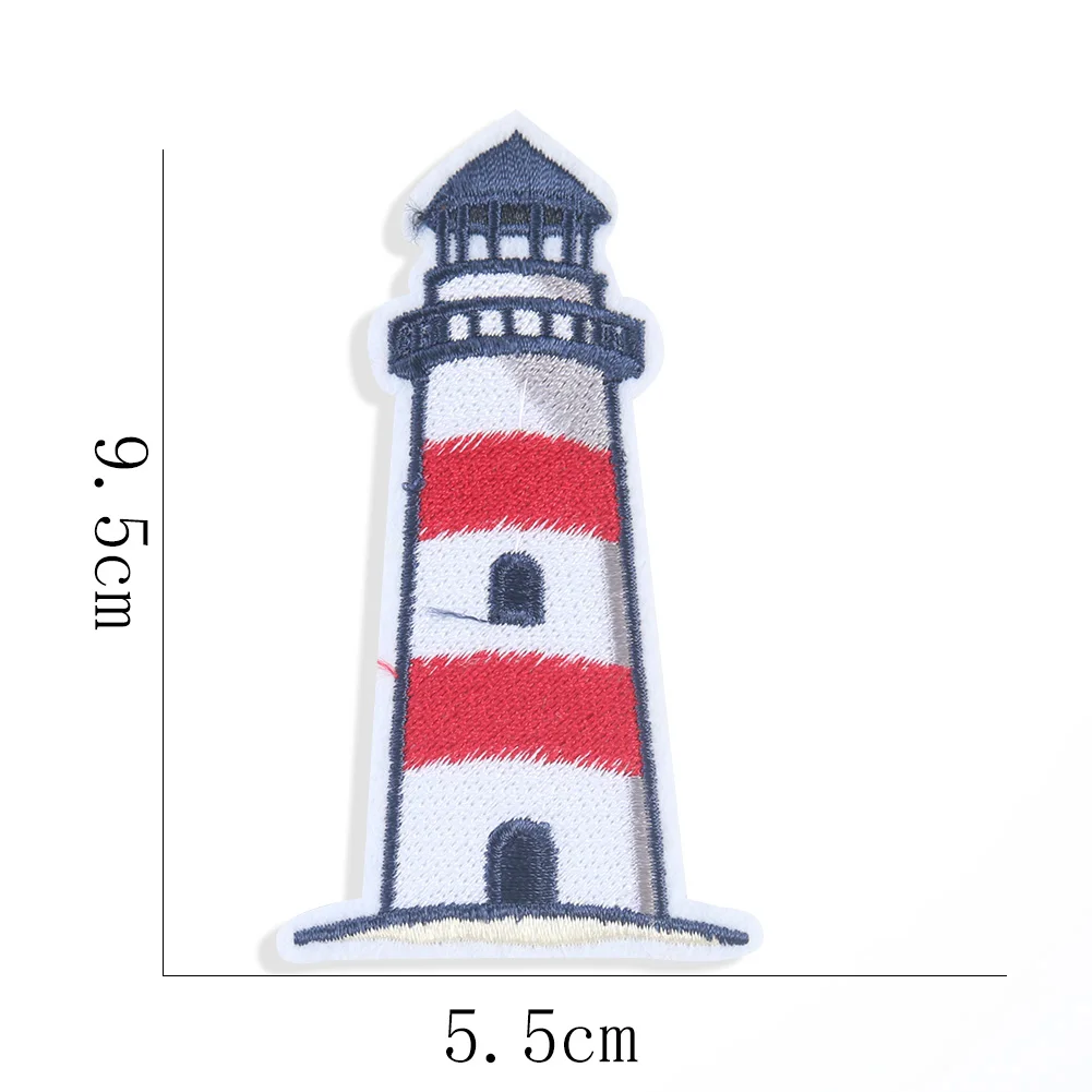 5PCS Lighthouse Badges Patches Mediterranean Embroidery Applique Iron on Stickers for clothes Fabric Apparel Sewing Supplies