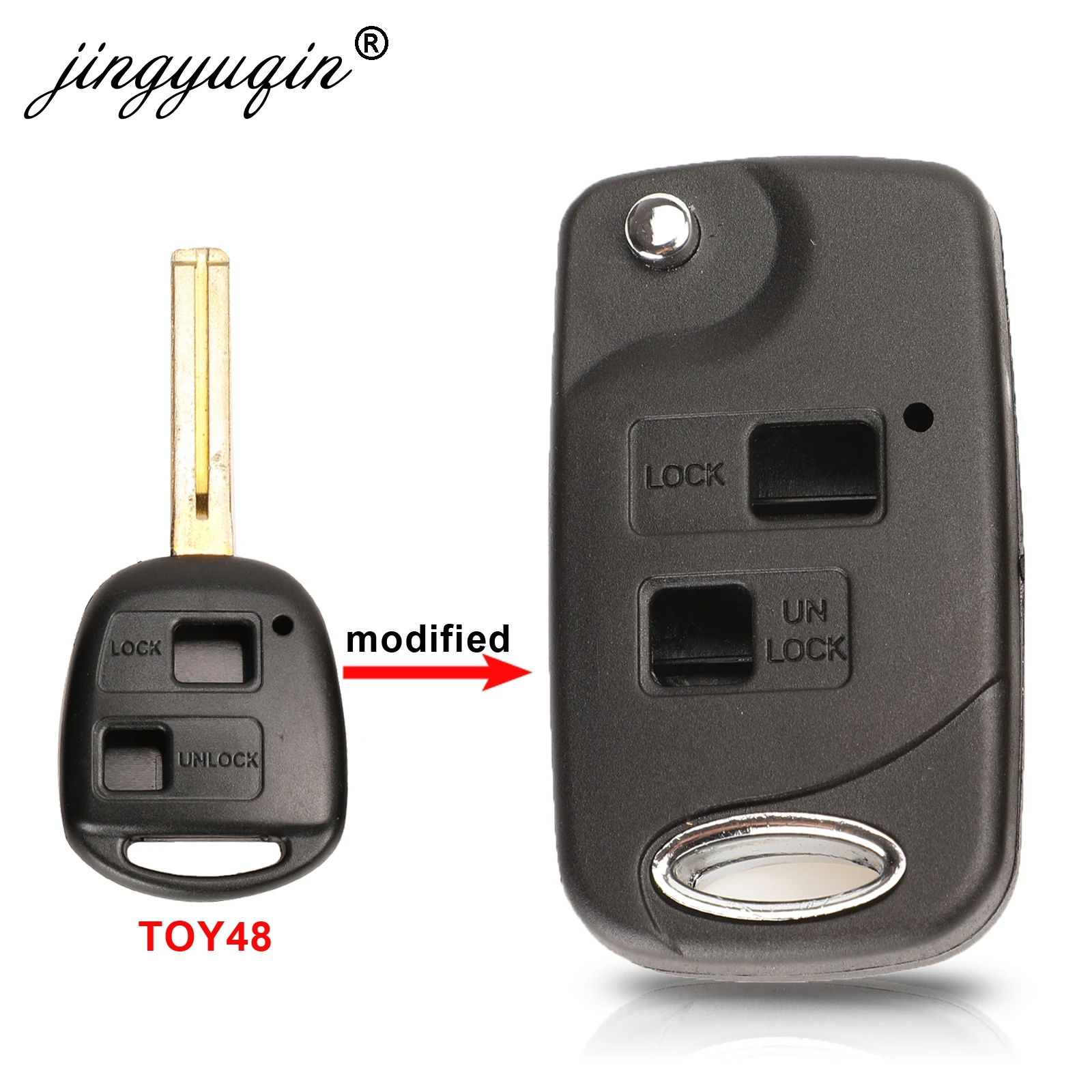 

jingyuqin Modified Flip Folding Remote Key Shell for Toyota Land Cruiser 2 Button Uncut/Cut Key Fob Case Blade TOY40 Replacement