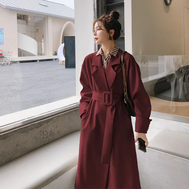 2021 Autumn Fashion Women Trench Coat Classic Turn Down Collar Long Sleeve Blet Women Coat Chic Loose Trench Women High Quality