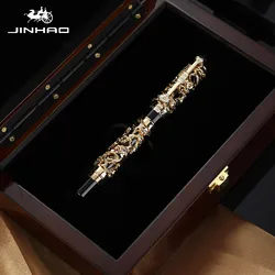 Jinhao-pluma estilográfica de Metal dorado de dragón y Fénix, pluma estilográfica de alta calidad, regalo de escritura de lujo, último diseño, superventas