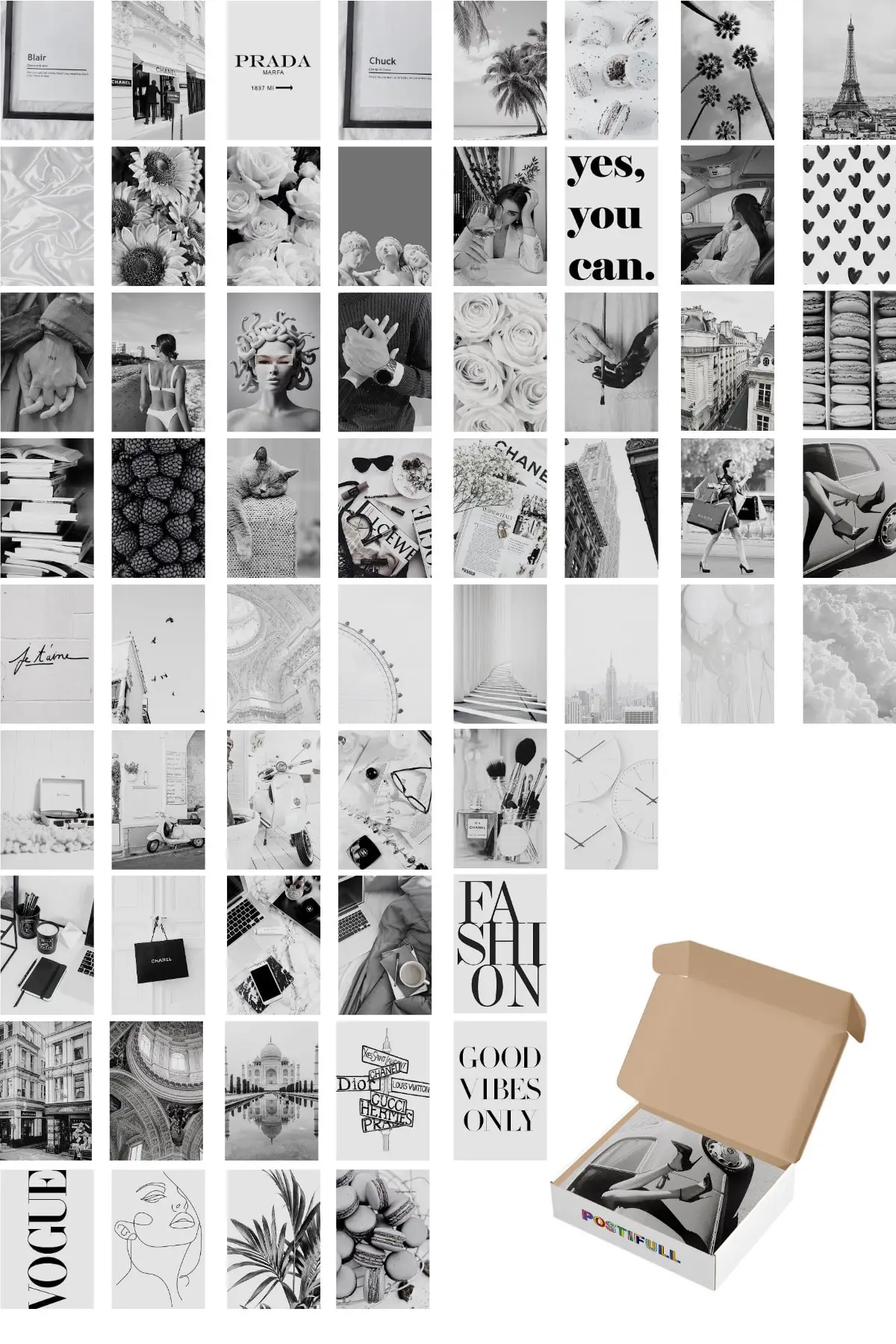 White Vintage Wall Poster Set-60 Pcs-Thick Paper Collage Poster Set-10cm * 14cm-Boxed Set