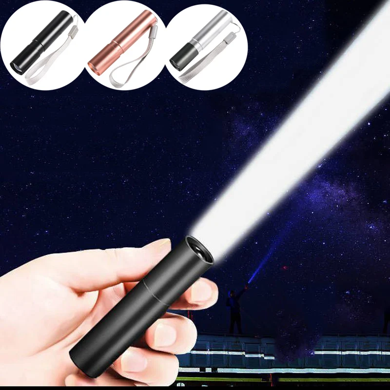 Portable Mini Flashlight 3 Modes USB Rechargeable Flashlight Fixed Focus Zoom Waterproof Light Outdoor Travel Lighting Tools