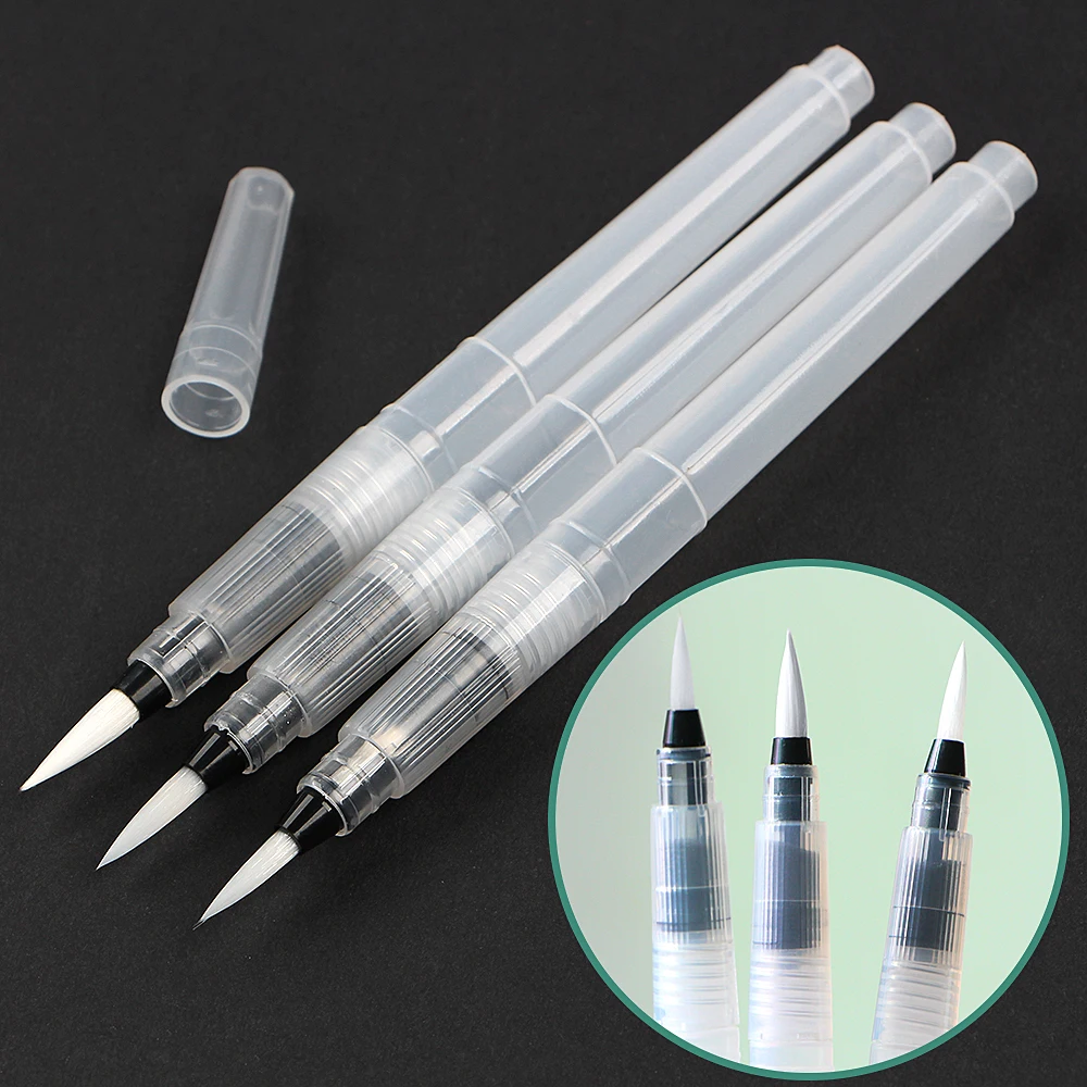 3/6Pcs Refillable Paint Brush Water Color Brush Soft Watercolor Brush Ink Pen for Painting Calligraph Drawing Art Supplies