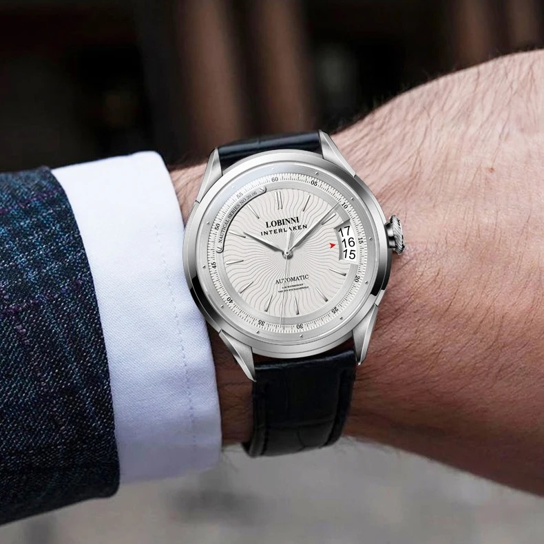 LOBINNI Роскошные часы для мужчин, мужские автоматические часы, водонепроницаемые наручные часы, швейцарские часы, сапфировое зеркало, дата из нержавеющей стали