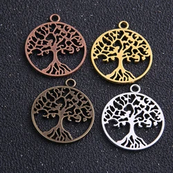 6pcs 25*29mm Four Color  Vintage Metal Alloy Round Hollow Peace Tree Charms Jewelry Pendants Diy production