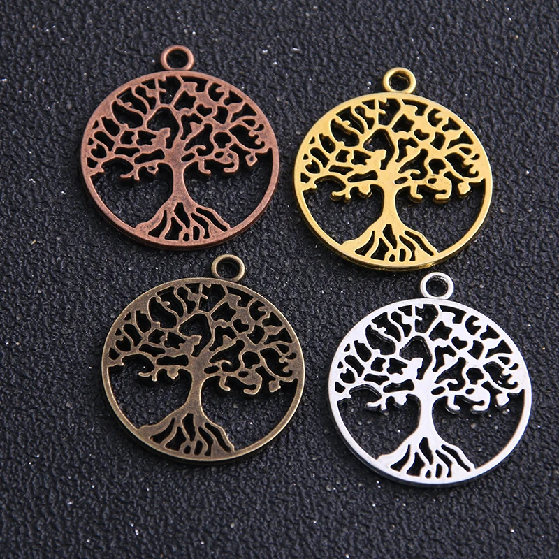 6pcs 25*29mm Four Color  Vintage Metal Alloy Round Hollow Peace Tree Charms Jewelry Pendants Diy production