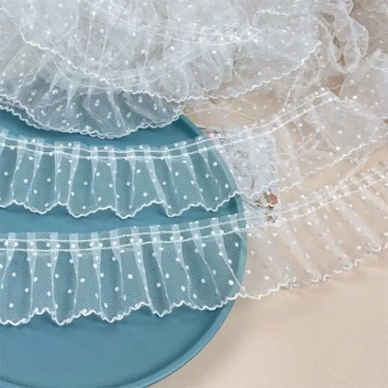 5CM Wide 2023 New Embroidery Flower Tulle Lace Fabric Trim Ribbon DIY Sewing Ruffle Applique Collar Fringe Wedding Decor