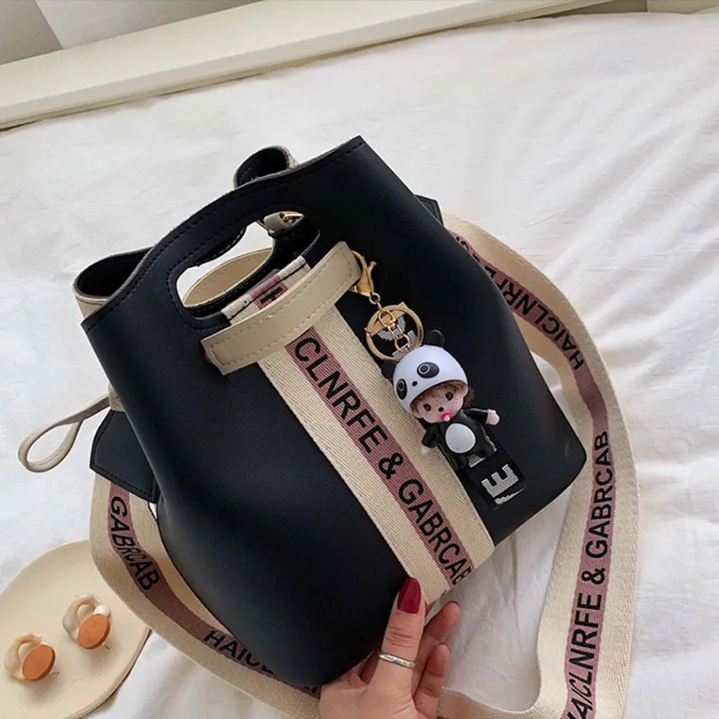 Free Shipping New Women's Bag Bucket Bag Fashion Youth Student Messenger Bag Wide Shoulder Strap Portable Women's Shoulder Bag