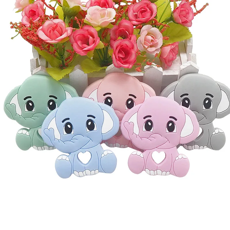 

Chenkai 5PCS BPA Free Silicone Elephant Teethers Sensory Cute Chewing Pacifier DIY Baby Necklace Pendant Teething Chewing Toys