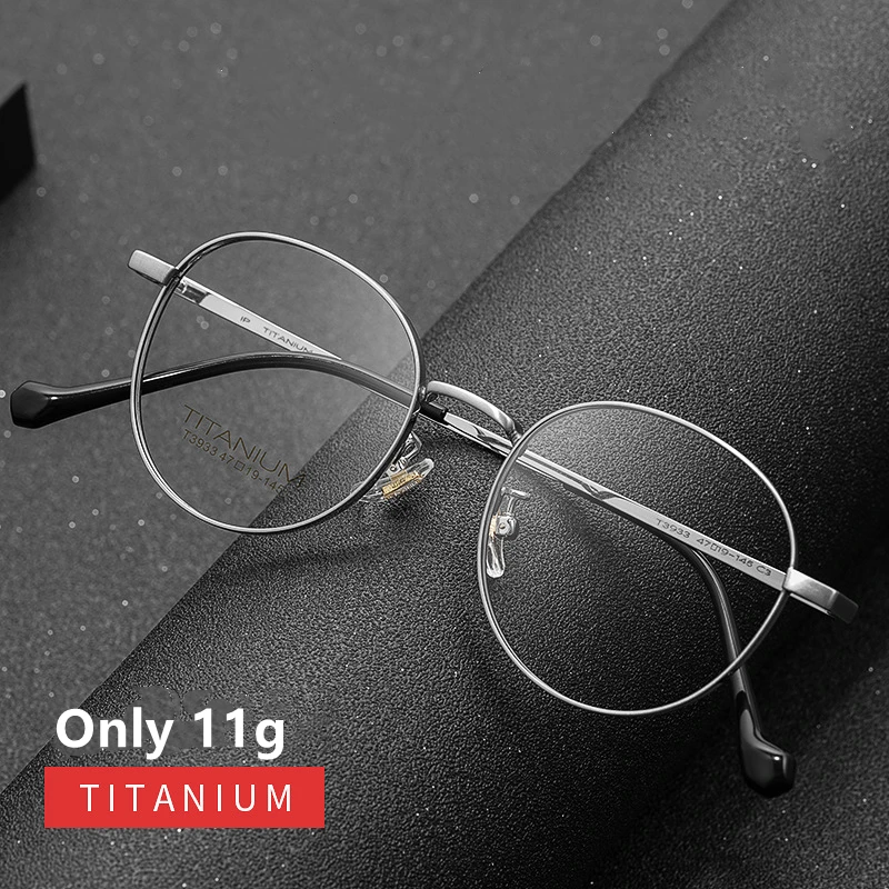 YIMARUILI Ultra Light Fashion Retro Round Pure Titanium Glasses Frame Men Wide-Side Myopia Optical Eyeglasses Frame Women T3933