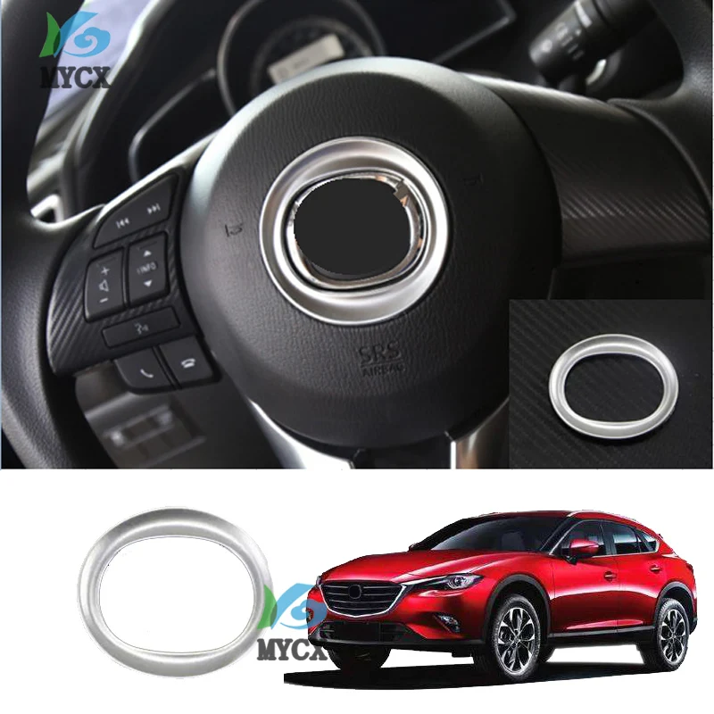 

Для Mazda CX-4 CX4 CX 4 2016-Автомобильное рулевое колесо, декоративное металлическое кольцо, наклейка, авто, интерьер, наклейка, Обложка, наклейка, s, серебряные кольца