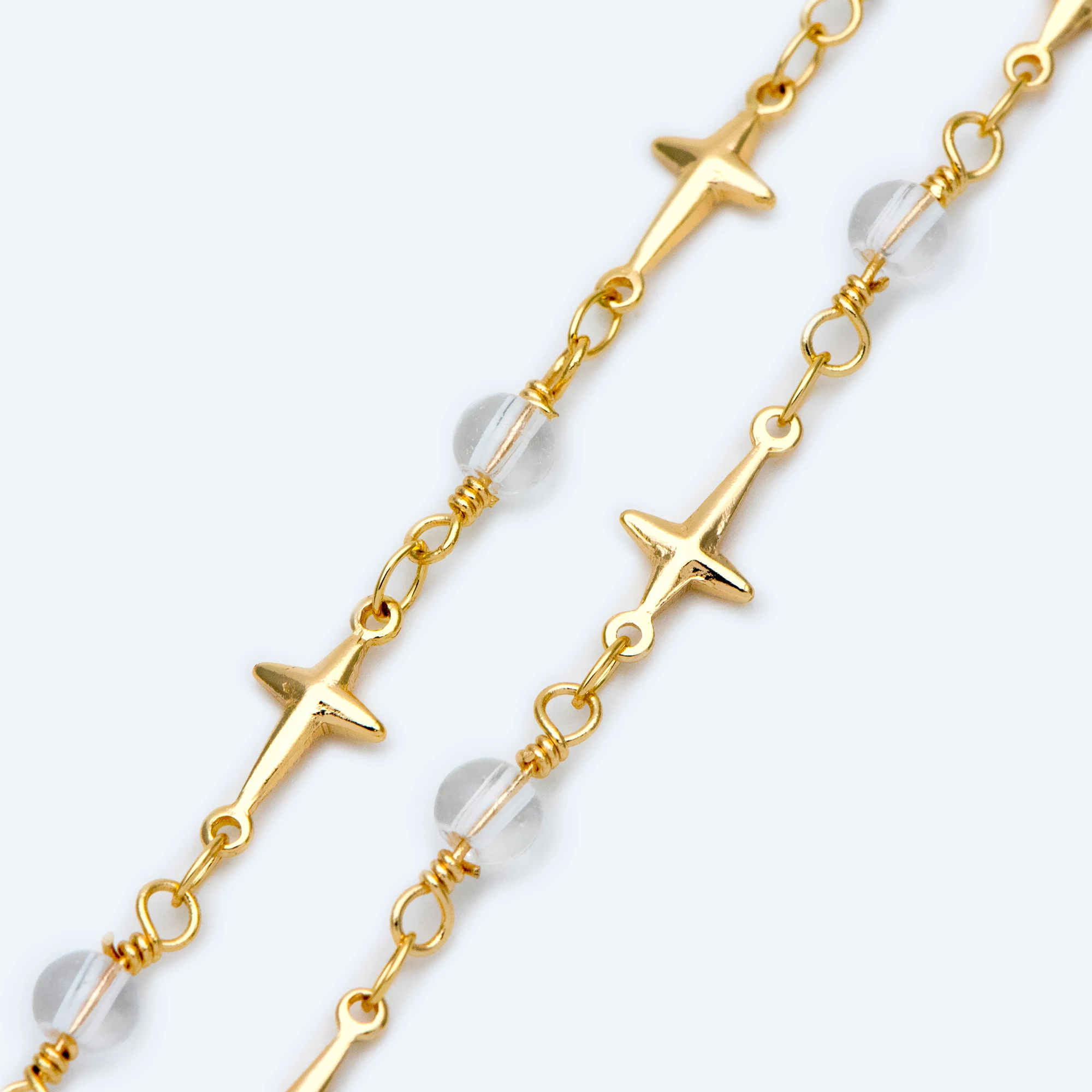 Glass Beads and Cross Chain, Gold plated Brass Designer Chain, Jewelry Supply (#LK-399)/ 1 Meter=3.3ft