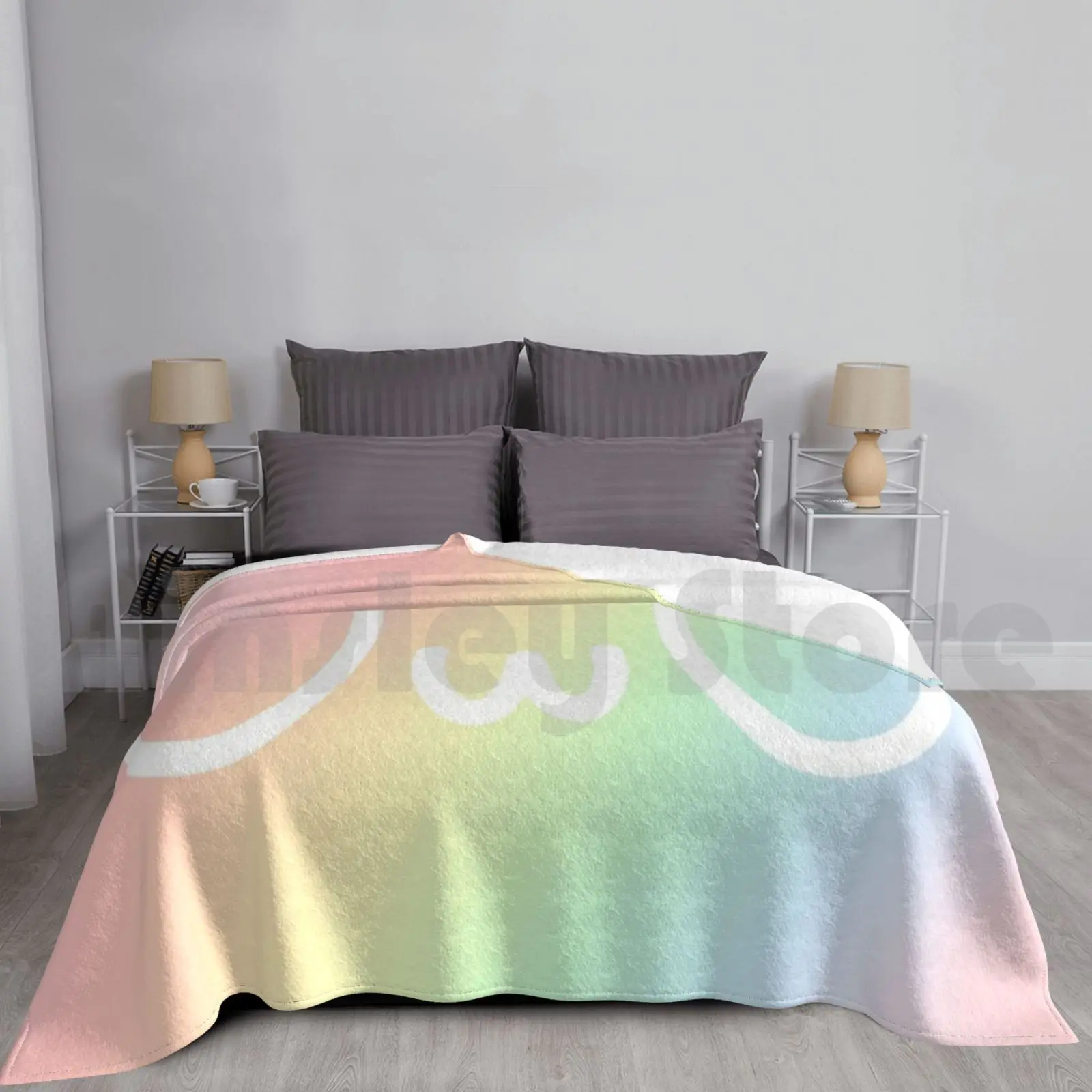 Uwu Pastel Rainbow Blanket For Sofa Bed Travel Uwu Kawaii Face Sugoi Pink Rainbow Pastel Japanese Cute