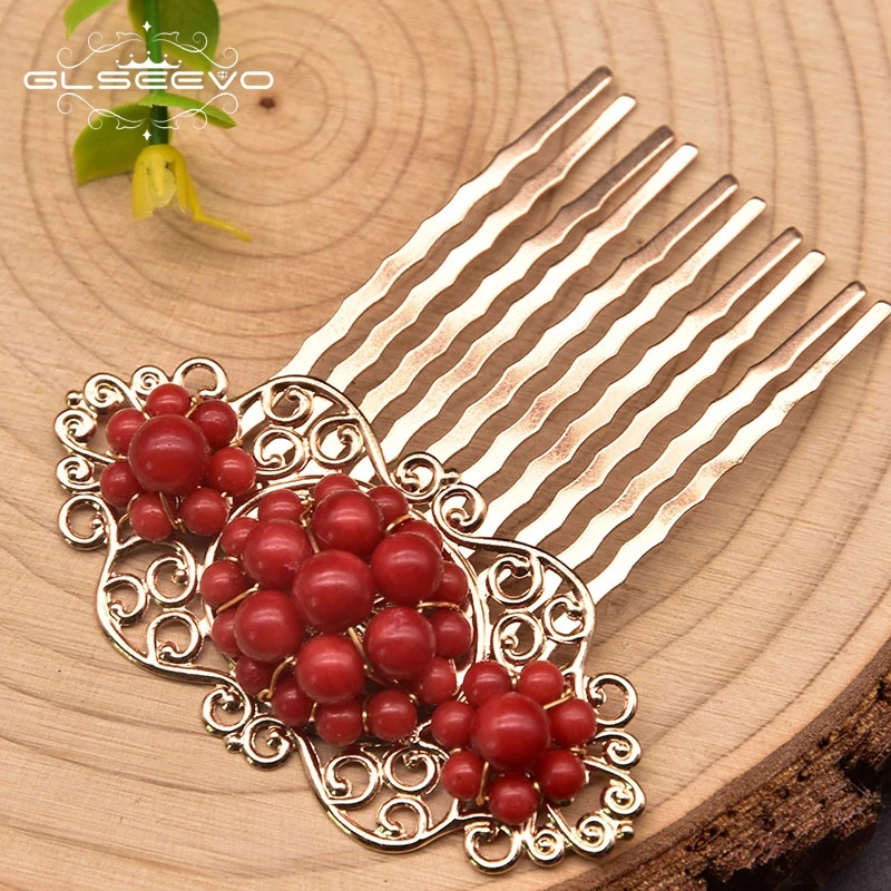 Glseevo New Handmade Natural Coral Hairpin Female Girl Fashion Exquisite Jewelry Wedding Party Gift Jewelry Accessories Gh0047