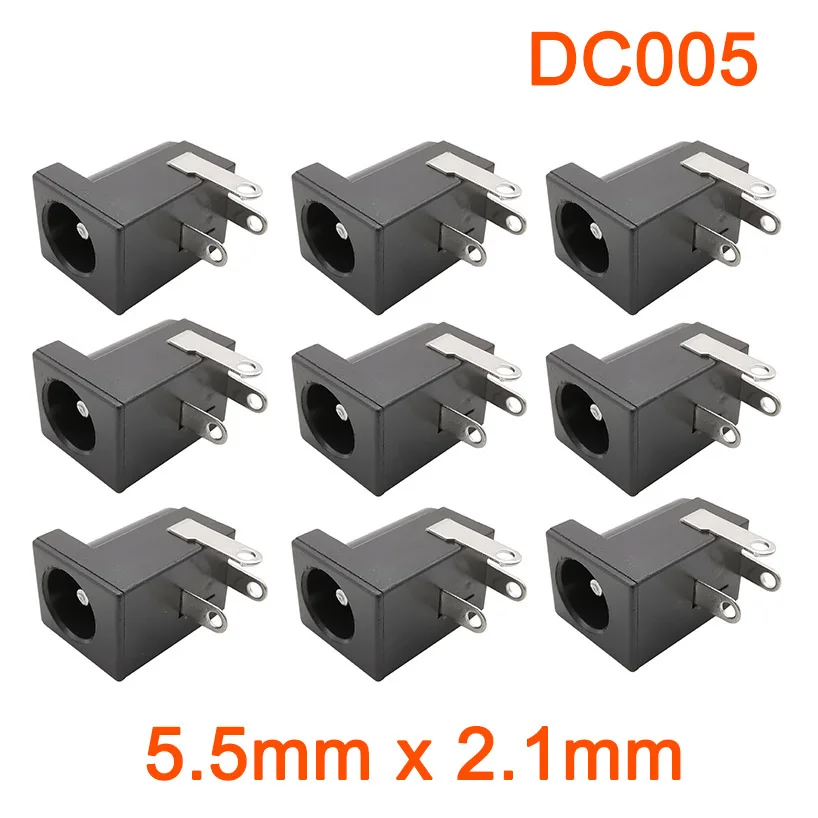 10Pcs/Lot DC005 DC Jack Power PCB Holder Mount Connector 2.1mmX 5.5mm DC-005 3Pin DC Power Supply Female Charging Socket Adapter