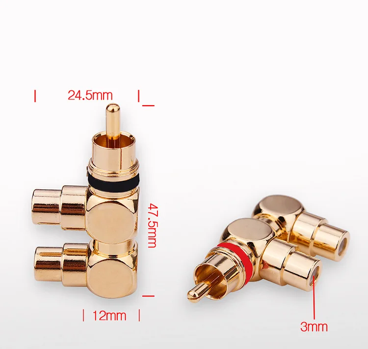 Adaptador divisor RCA macho a 2 hembra, Conector de 3 vías de Latón chapado en oro HIFI, AV, Audio y vídeo, 4 Uds.