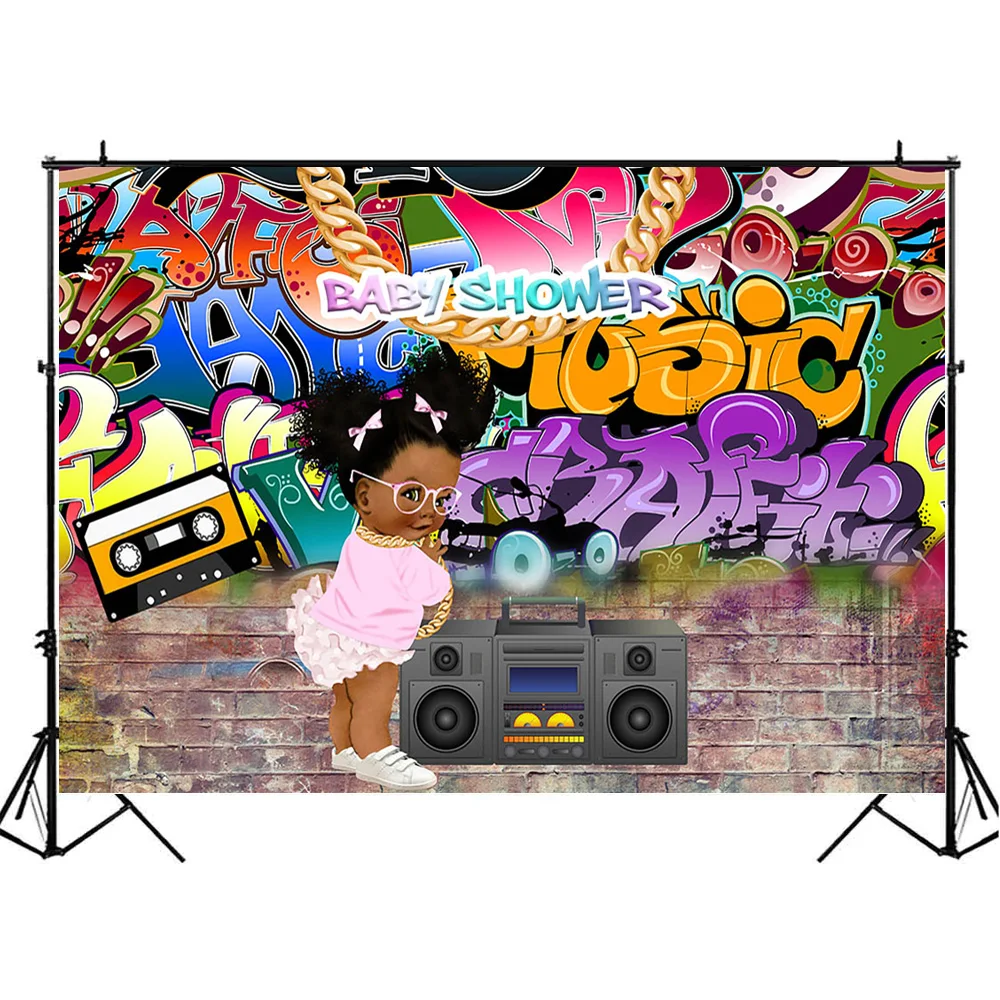 Baby Shower Photo Background Graffiti Theme Fresh Princess Photography Backdrop Newborn Girls Birthday Backdrop Decor Banners