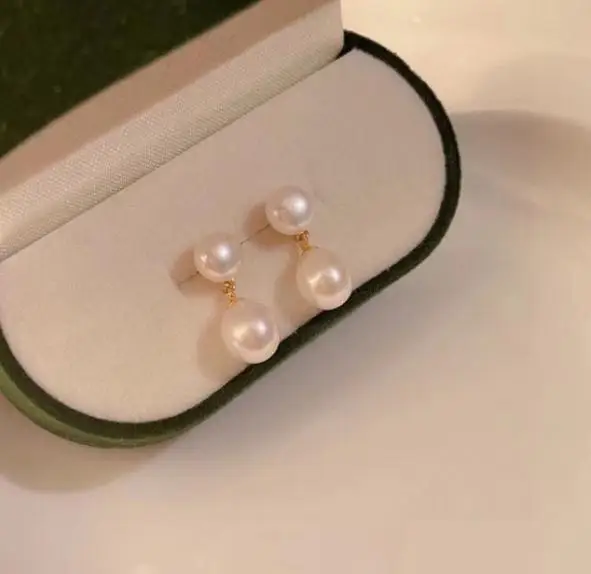 New Classic Genuine Pearl Earrings White Top Quality Real Freshwater Pearls Gold Color 925 Silver Stud Earrings Women Gift