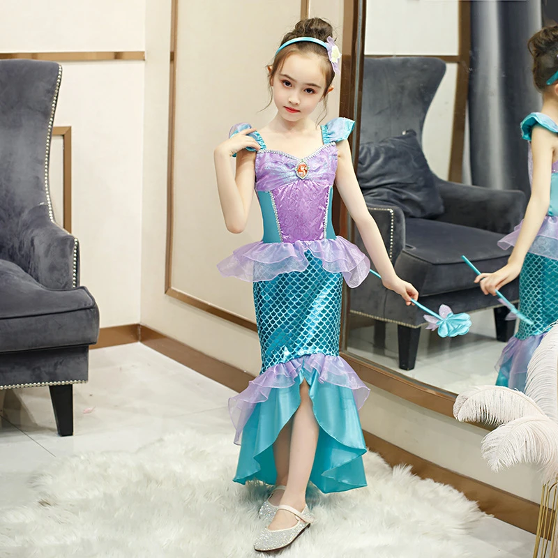 Cosplay Costumes for Girls Dress Stage Performance Sleeveless Skirts Halloween Carnival Party Mermaid Role Playing Shining Fancy