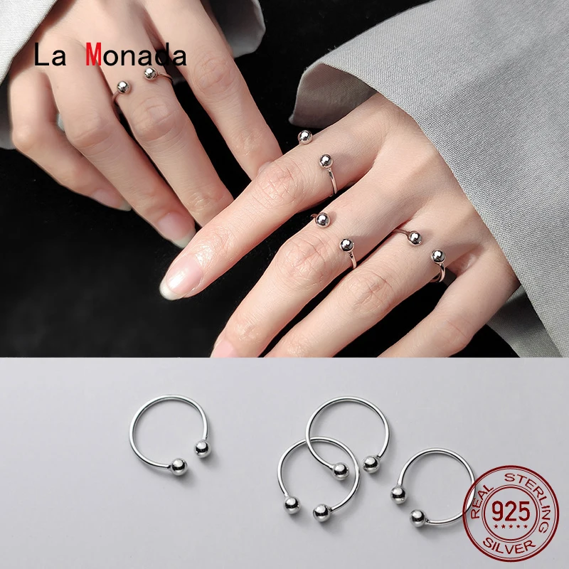 La Monada Bead Women Ring 925 Sterling Silver Minimalist Rings For Women 925 Silver Fine Jewerly Rings Woman Adjustable Open