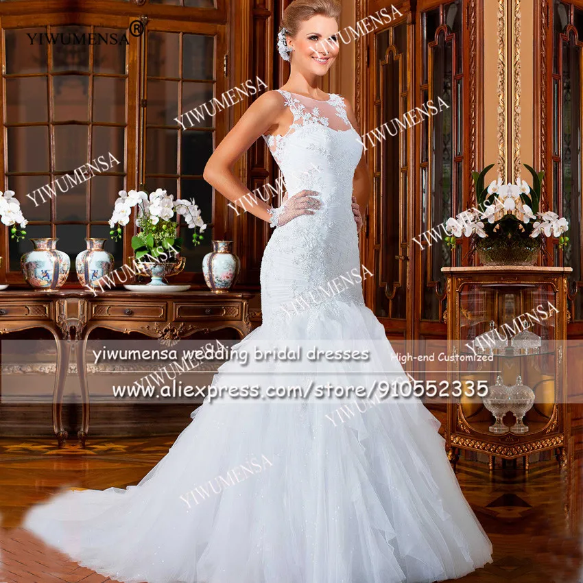 Yiwumensa Plisse Tulle Sweetheart Een Lijn Bruids Jurk Boho Kant Applicaties Kralen Sweep Trein Bruidsjurken Vestidos De Novias