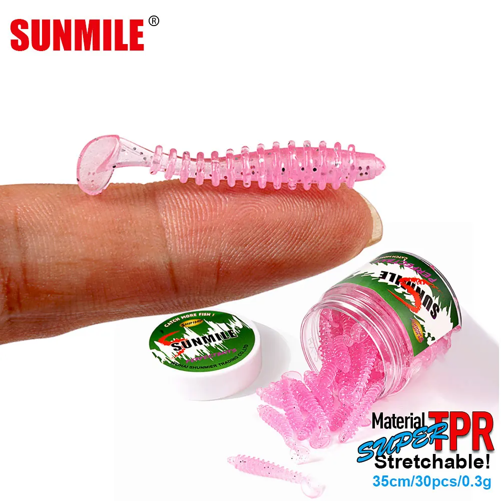 SUNMILE Fishing Soft Bait Worm Artificial Baits 35mm/0.3g 30pcs/Lot Rock Fishing Wobblers Leurre Souple Lure Perch Trout Lures