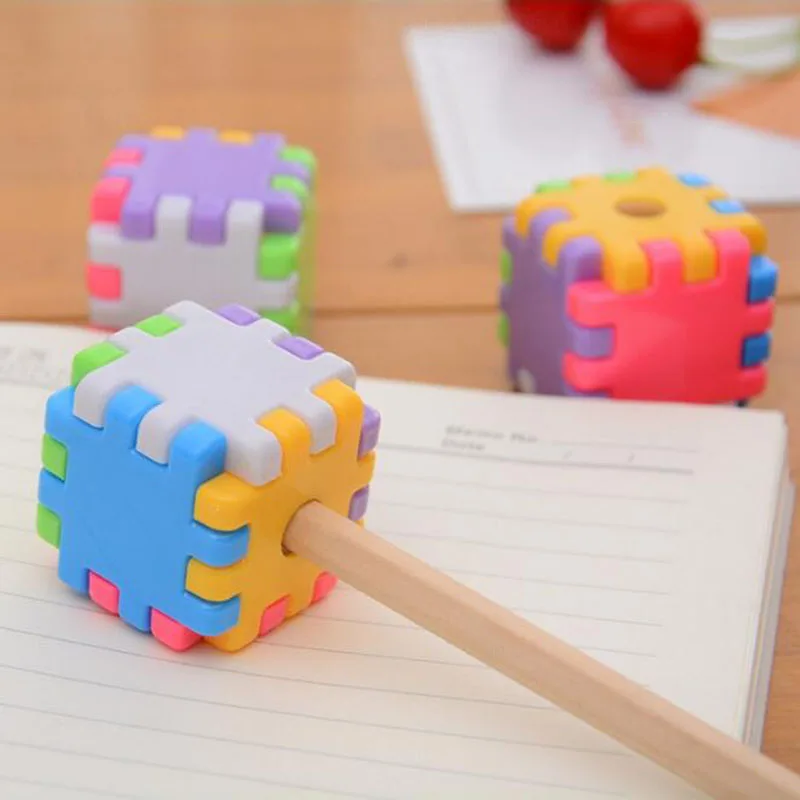 2pc Creative Building Blocks Assembling Pencil Sharpener Children Pencil Sharpener Primary School Supplies Kawaii Stationery