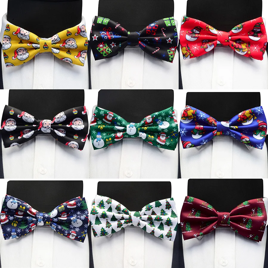 

GUSLESON Christmas Bow Ties Silk Festival Theme Tie Snowflake Christmas Tree Pattern Mens Bow Tie Christmas Party Gift for Men