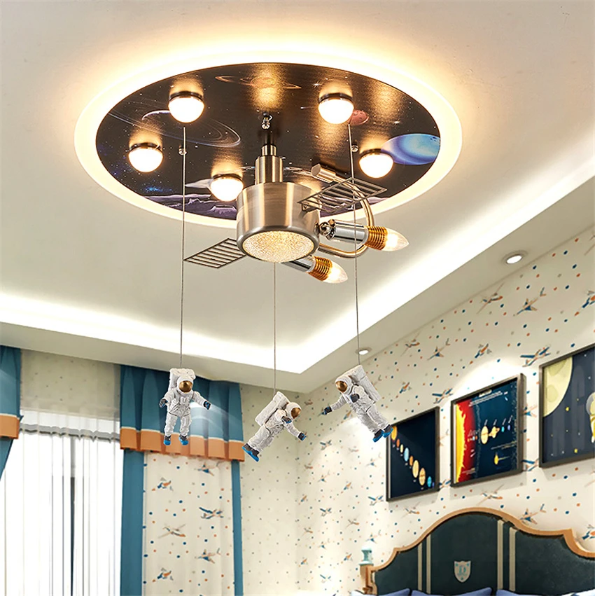 Cartoon astronaut spacecraft ceiling lights children's bedroom lamp modern study lighting LED