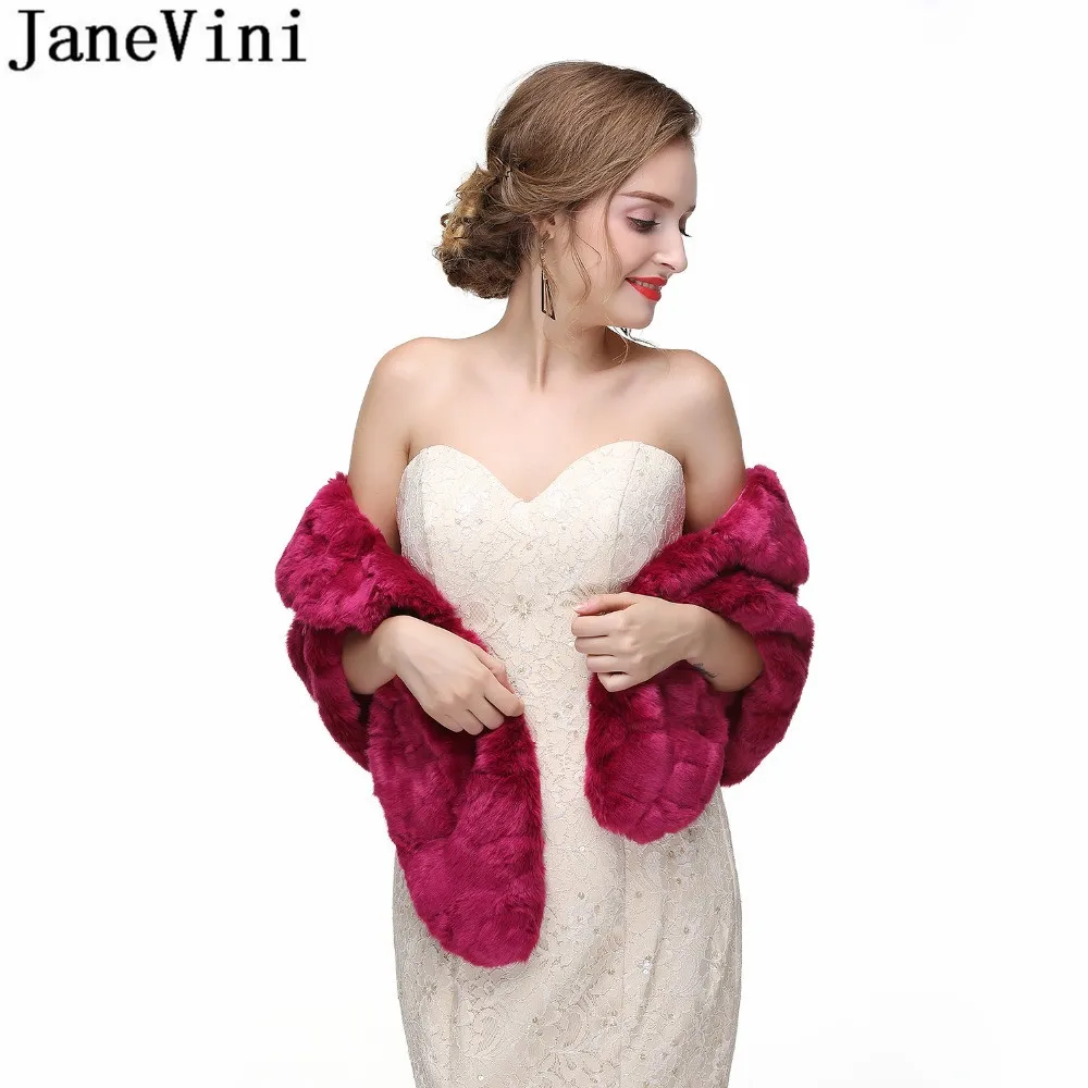 

JaneVini fourrure mariage Faux Fur Cape Formal Bridal Boleros Wedding Jacket Women Bolero Cloak Bride Wraps Fake Fox Fur Stoles