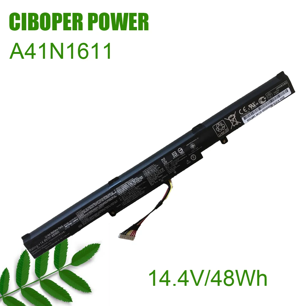 

CP Genuine New Laptop Battery A41N1611 14.4V/48Wh/3350mAh For ROG GL553 GL553VD GL553VE GL553VW Series A41LK5H A41LP4Q