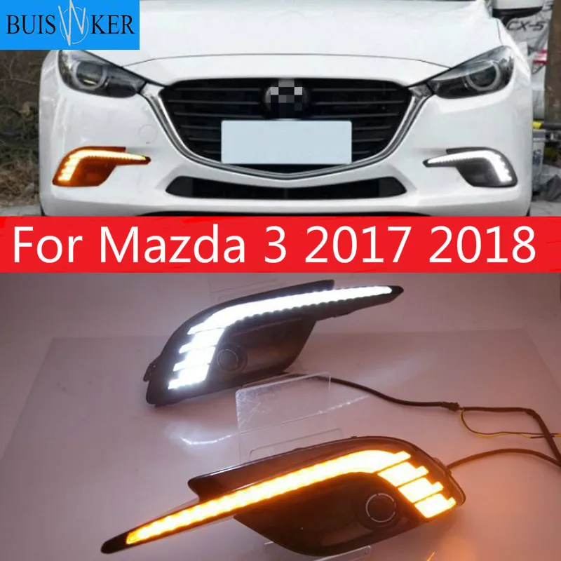 

For Mazda 3 2017 2018,Yellow Turning Signal Relay Waterproof Car DRL 12V LED Daytime Running Light with Fog Lamp Hole