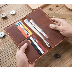 Handmade Vintage Crazy horse Genuine Leather Wallet men Leather long wallet clutch bag male purse money clips money bag WF226